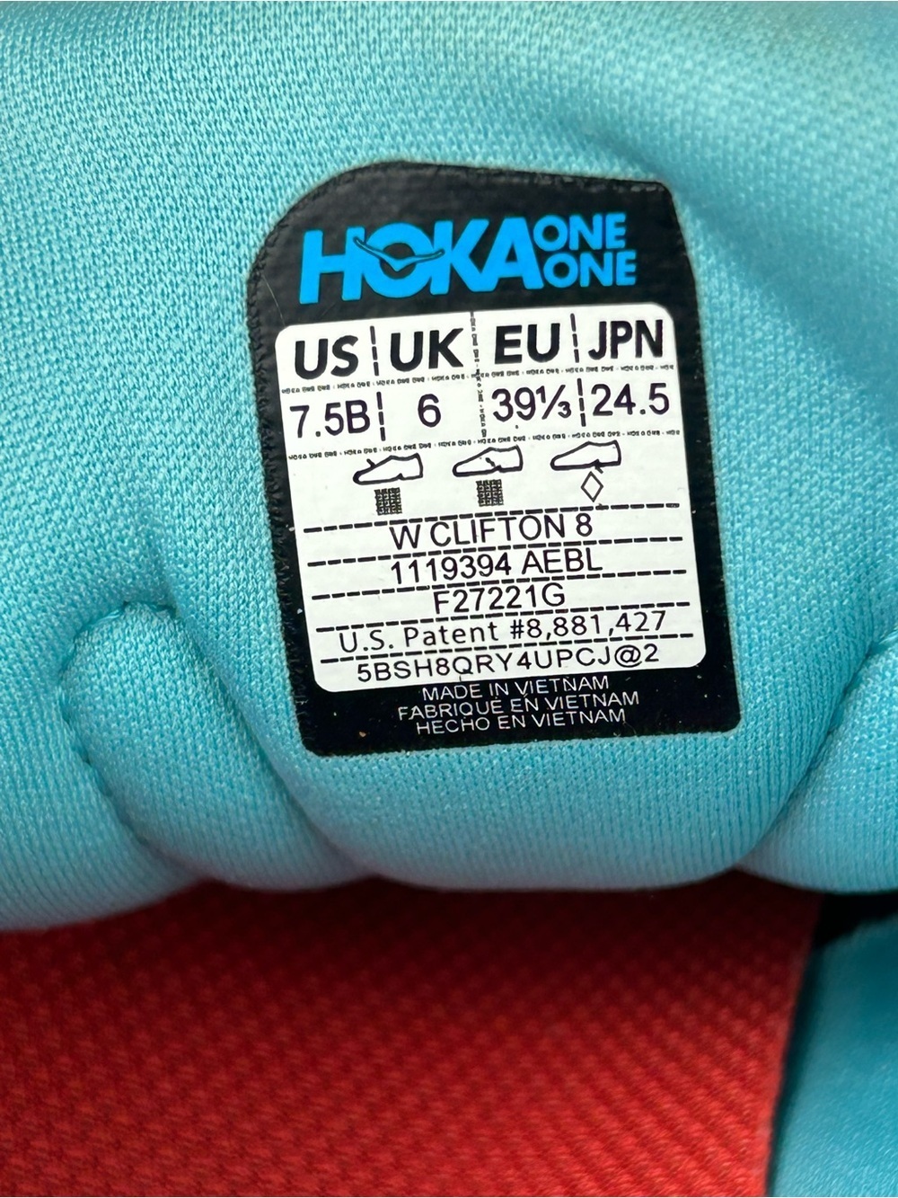 HOKA CLIFTON 8 RUNNING WALKING SHOE WOMENS 7.5B TEAL BLUE RED - Picture 11 of 11